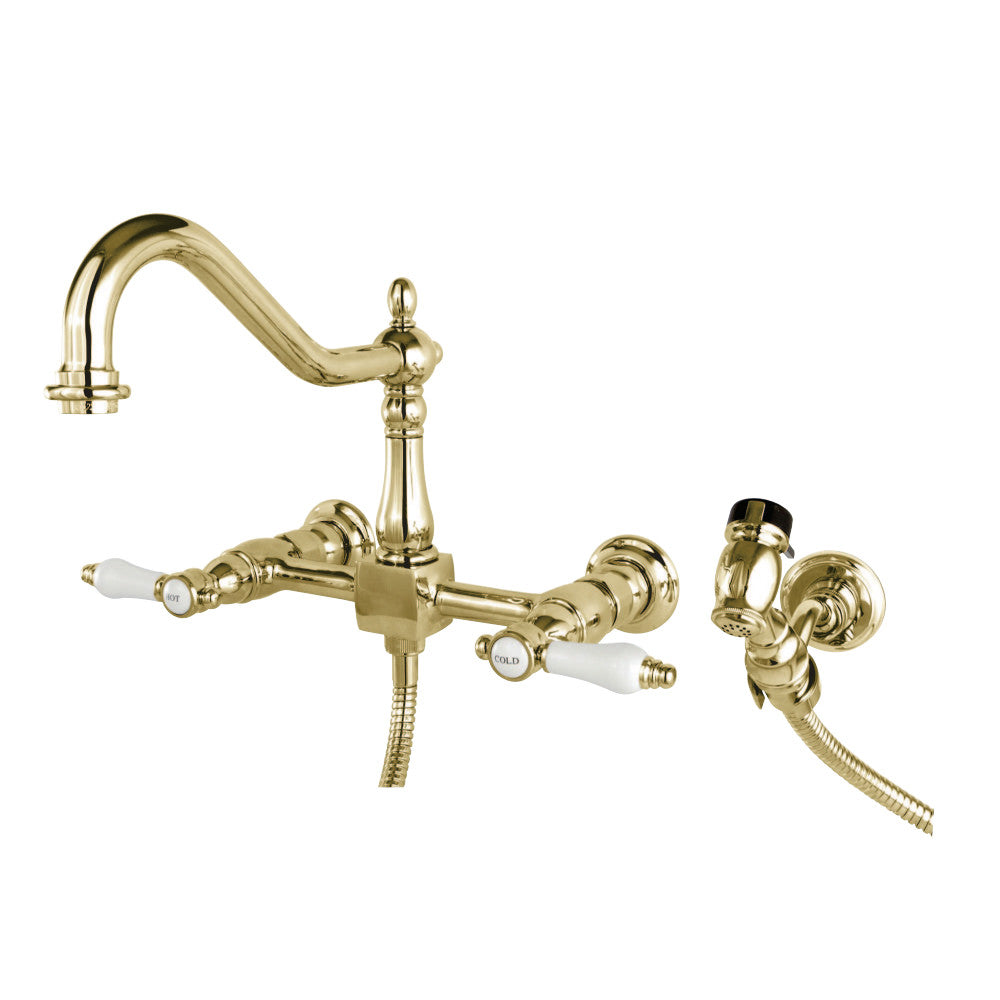 Kingston Brass KS1241BPLBS Bel-Air Wall Mount Bridge Kitchen Faucet with Brass Spray