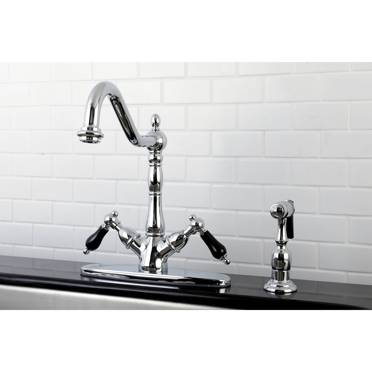Kingston Brass KS1235PKLBS 8&quot; Centerset Deck Mount Kitchen Faucet with Brass Sprayer