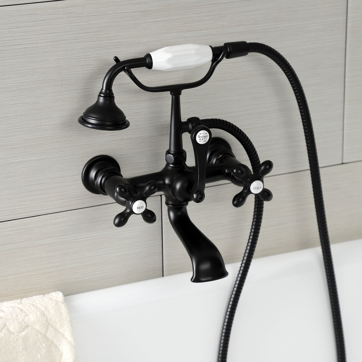 Aqua Vintage 7-Inch Wall Mount Tub Faucet with Hand Shower