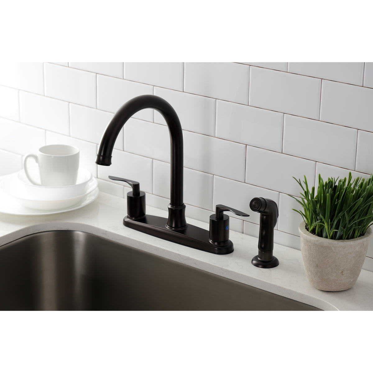 Kingston Brass FB7798SVLSP Serena Centerset Kitchen Faucet with Plastic Sprayer