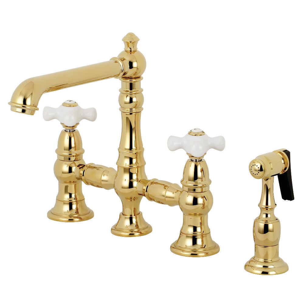 Kingston Brass KS7278PXBS English Country 8&quot; Bridge Kitchen Faucet with Sprayer