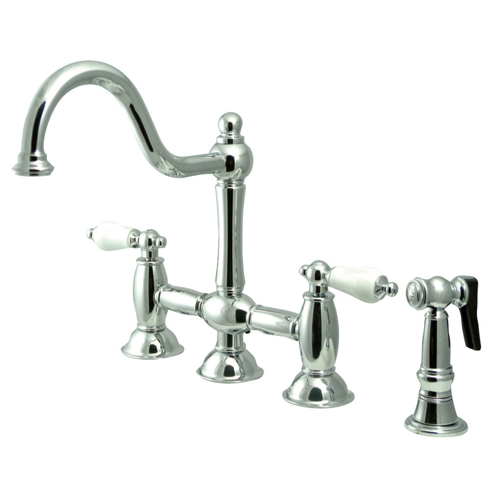 Kingston Brass KS3791PLBS Restoration Bridge Kitchen Faucet with Brass Sprayer