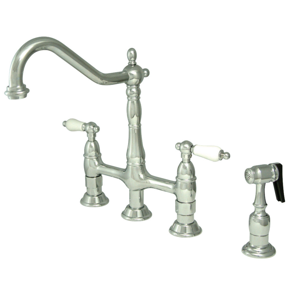 Kingston Brass KS1276PLBS Heritage Bridge Kitchen Faucet with Brass Sprayer