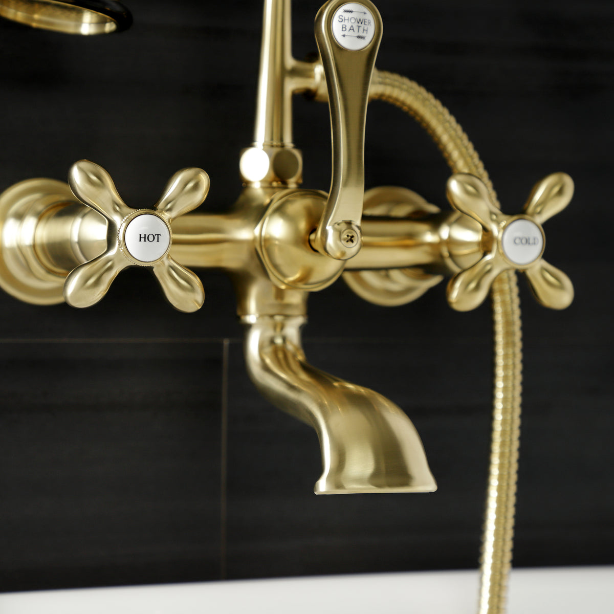 Aqua Vintage 7-Inch Wall Mount Tub Faucet with Hand Shower