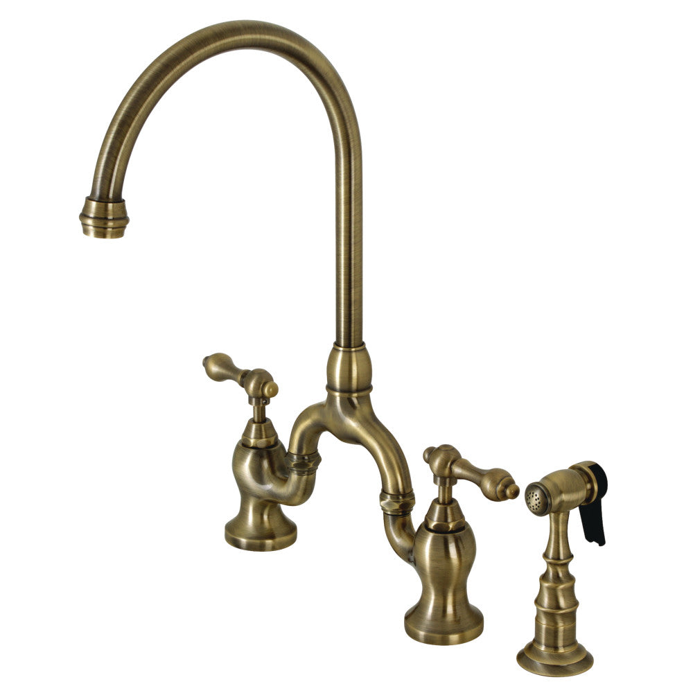 Kingston Brass KS7792ALBS English Country Kitchen Bridge Faucet with Brass Sprayer