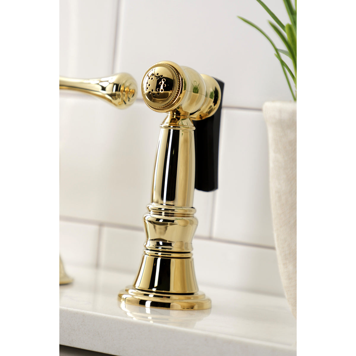 Kingston Brass KS3791BLBS Restoration Bridge Kitchen Faucet with Brass Sprayer