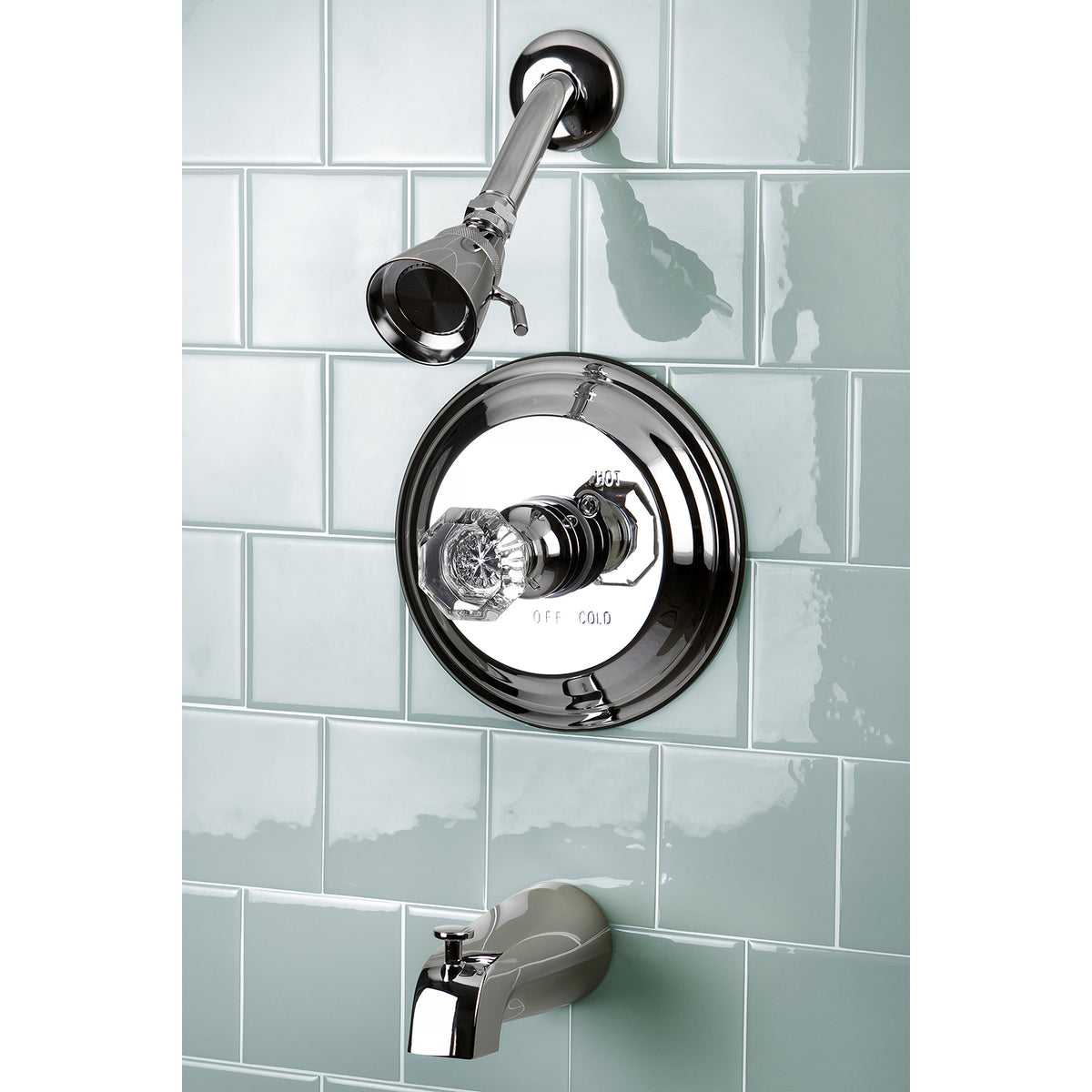 Celebrity Tub and Shower Faucet with Single Crystal Octagonal Knob Handle