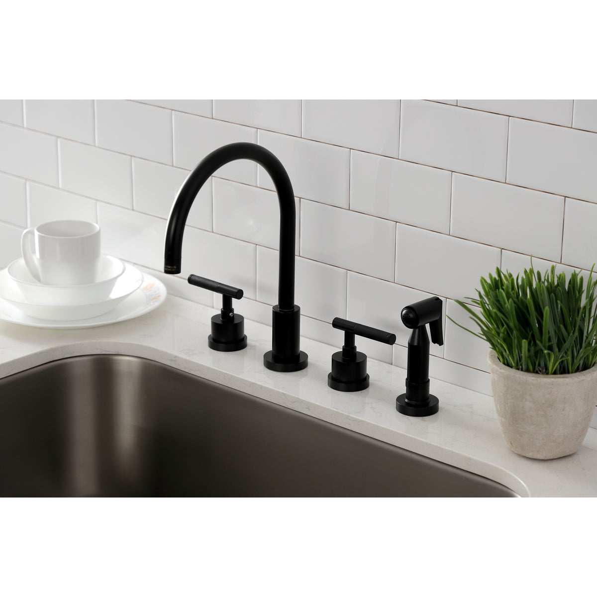 Kingston Brass KS8728CKLBS Kaiser Widespread Kitchen Faucet with Brass Sprayer
