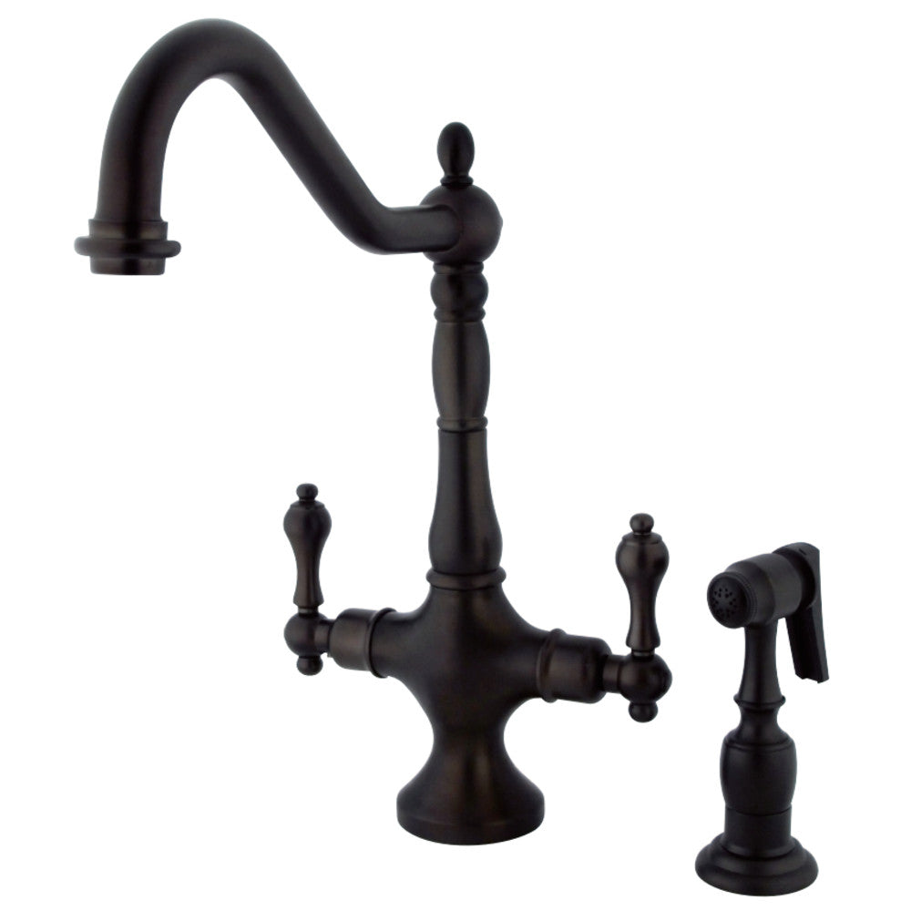 Kingston Brass KS1778ALBS Heritage 2-Handle Kitchen Faucet with Brass Sprayer
