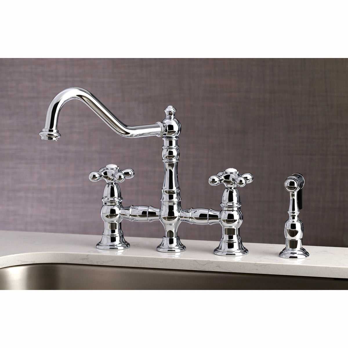 Kingston Brass KS3276AXBS Restoration 8&quot; Bridge Kitchen Faucet with Sprayer