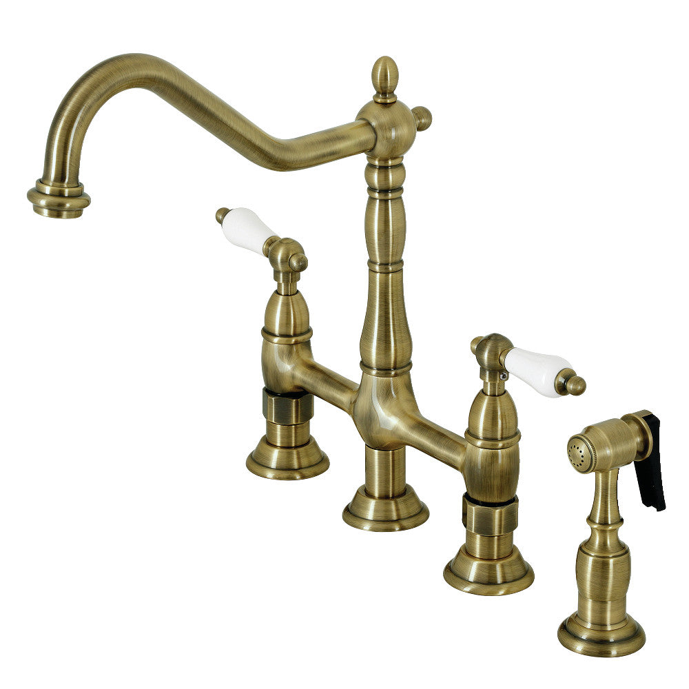 Kingston Brass KS1276PLBS Heritage Bridge Kitchen Faucet with Brass Sprayer