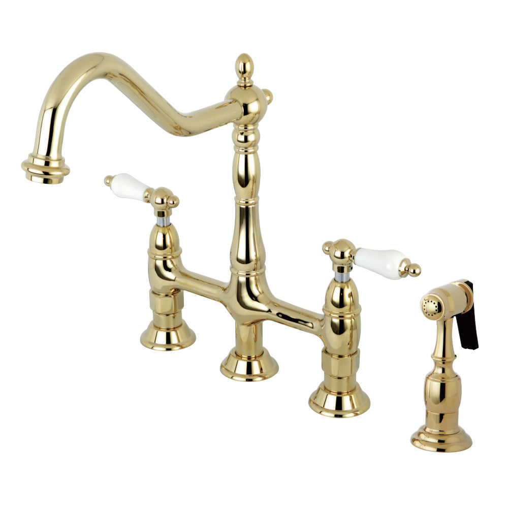 Kingston Brass KS1276PLBS Heritage Bridge Kitchen Faucet with Brass Sprayer