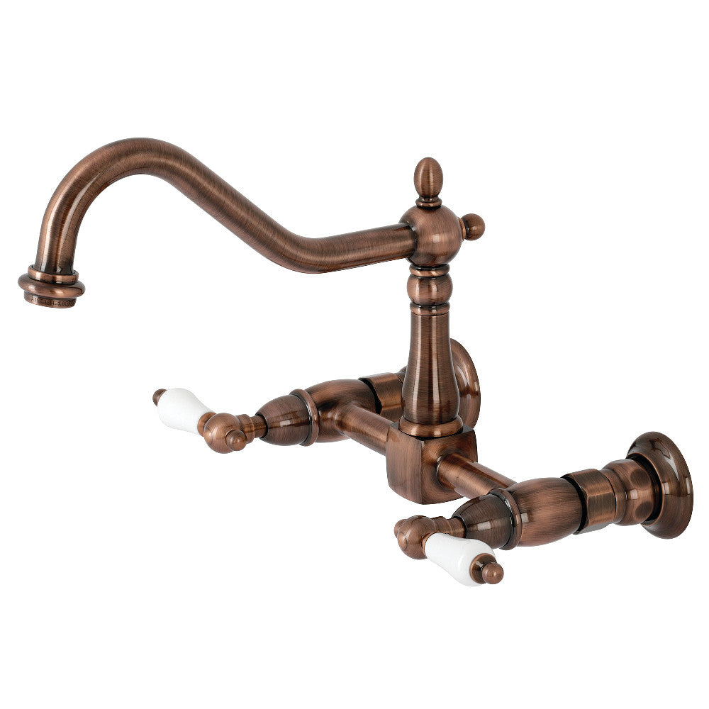 Kingston Brass KS1246PL Heritage Wall Mount Bridge Kitchen Faucet