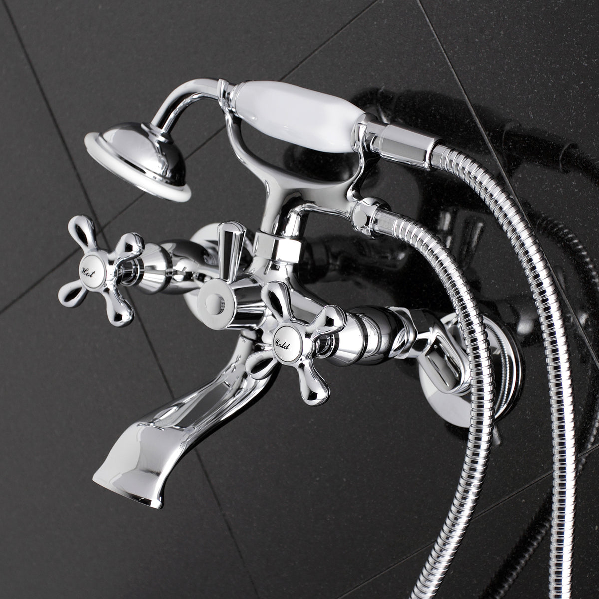 Kingston Tub Wall Mount Clawfoot Tub Faucet with Hand Shower