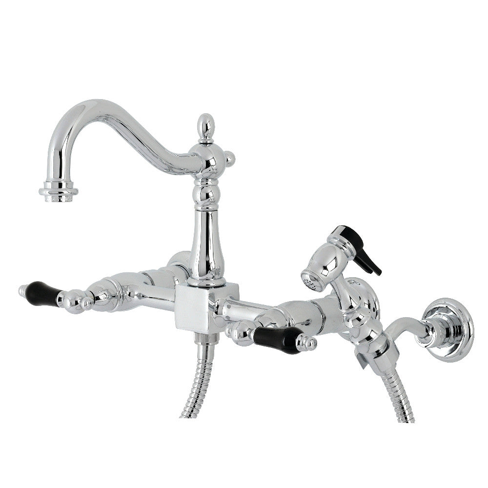 Kingston Brass KS1262PKLBS Duchess Wall Mount Bridge Kitchen Faucet with Brass Sprayer