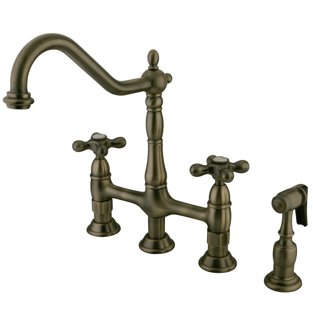 Kingston Brass KS1270AXBS Heritage Bridge Kitchen Faucet with Brass Sprayer