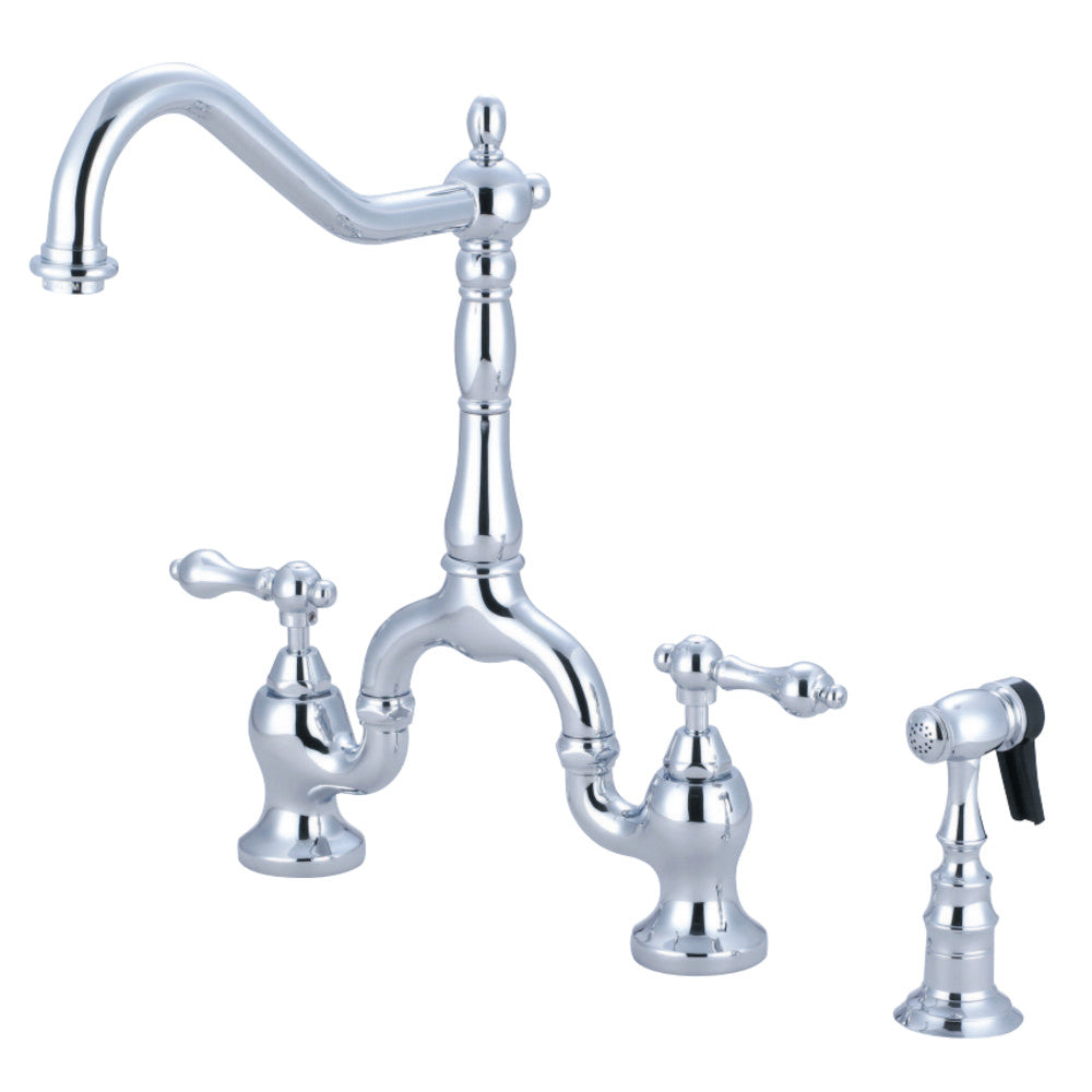 Kingston Brass KS7751ALBS English Country Kitchen Bridge Faucet with Brass Sprayer