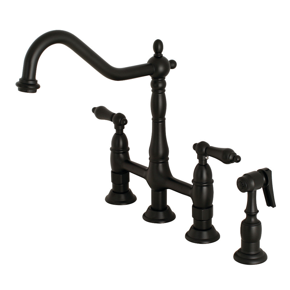 Kingston Brass KS1275ALBS Heritage Bridge Kitchen Faucet with Brass Sprayer
