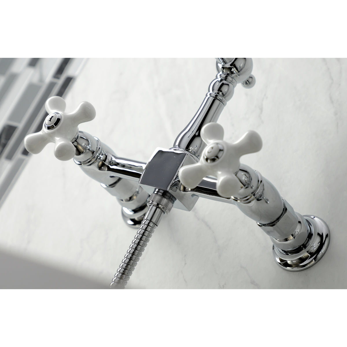 Kingston Brass KS1261PXBS Heritage Wall Mount Bridge Kitchen Faucet with Brass Sprayer