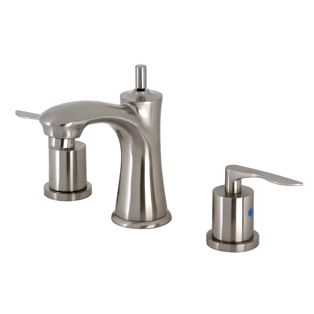 Kingston Brass KB7961SVL Two-Handle 3-Hole Deck Mount Widespread Bathroom Faucet with Pop-Up Drain
