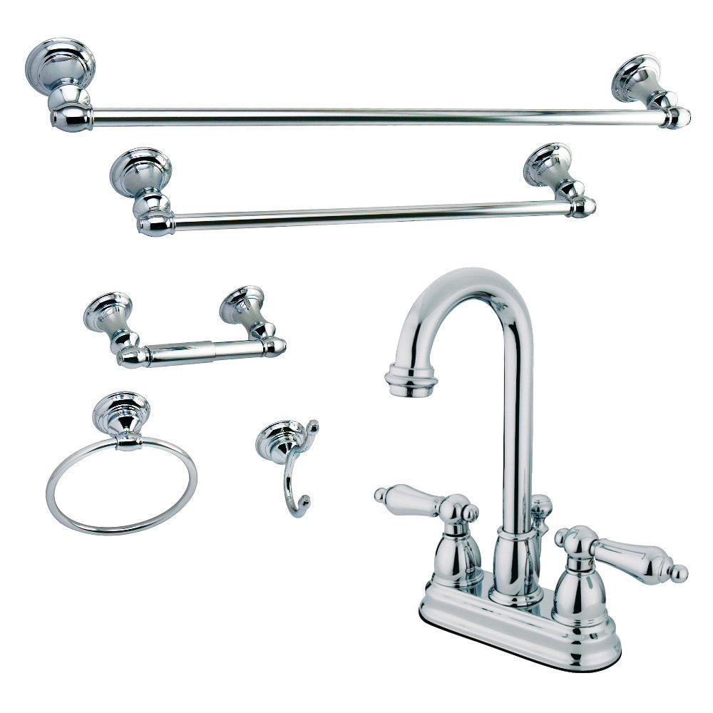 Kingston Brass KBK3615AL 4 in. Bathroom Faucet with 5-Piece Bathroom Hardware Combo