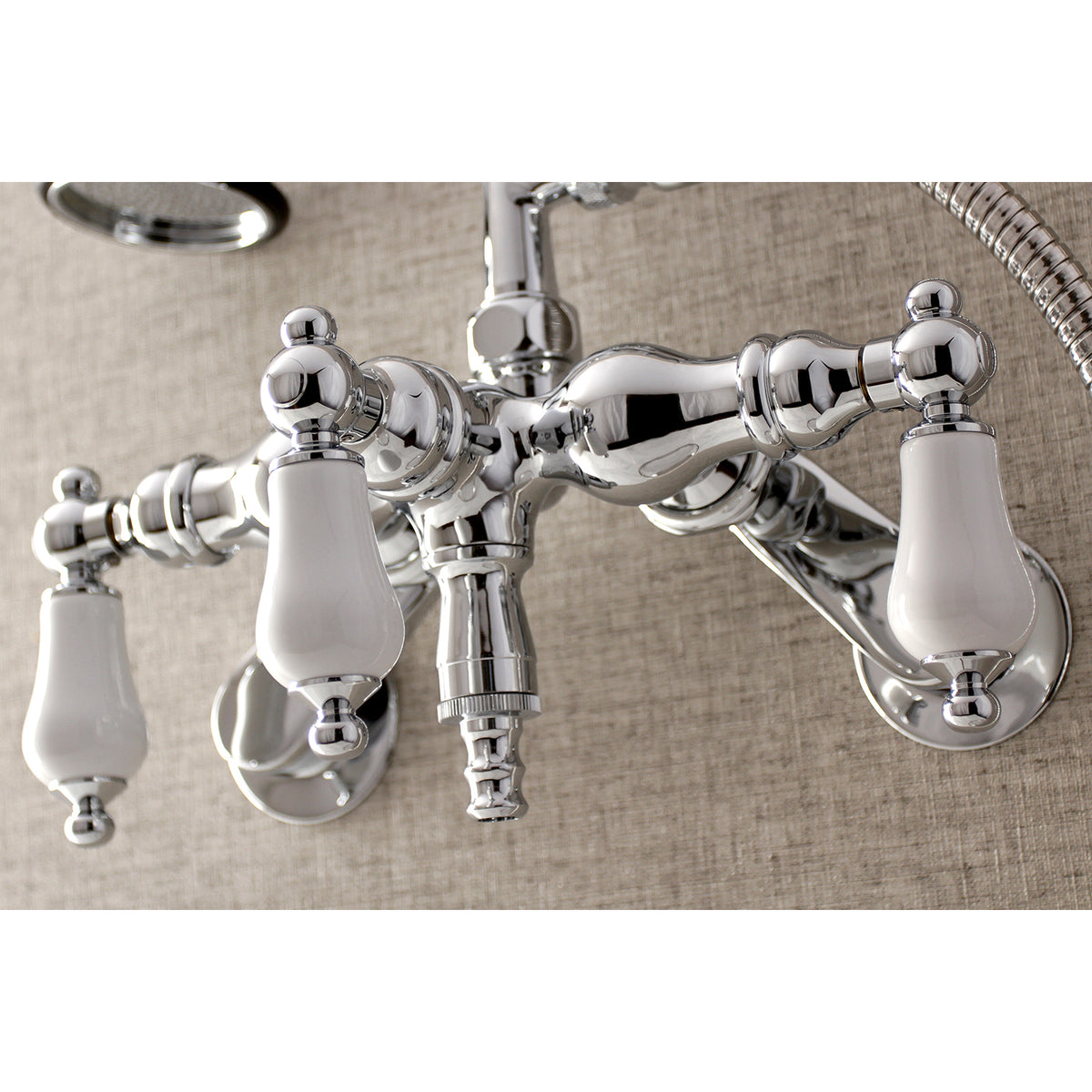 Aqua Vintage 3-3/8 Inch Adjustable Wall Mount Clawfoot Tub Faucet with Hand Shower