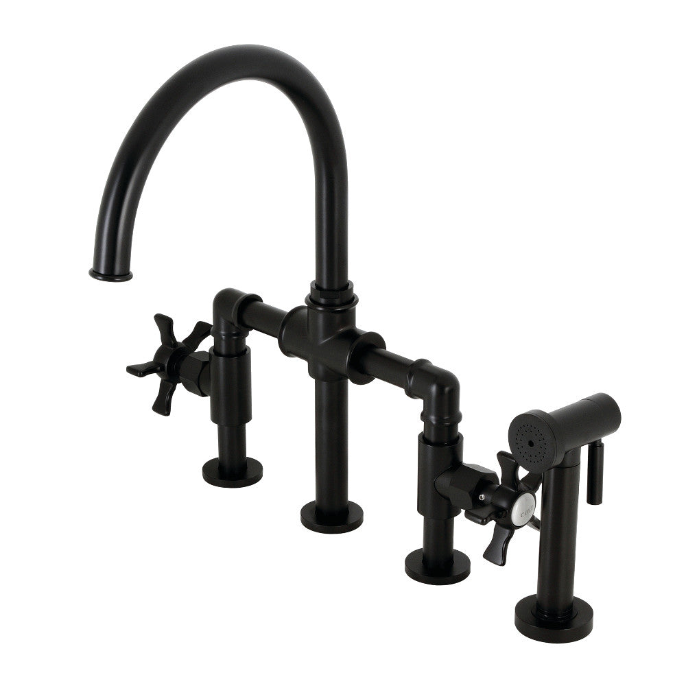 Kingston Brass KS2330NX Hamilton Industrial Style Bridge Kitchen Faucet with Brass Sprayer