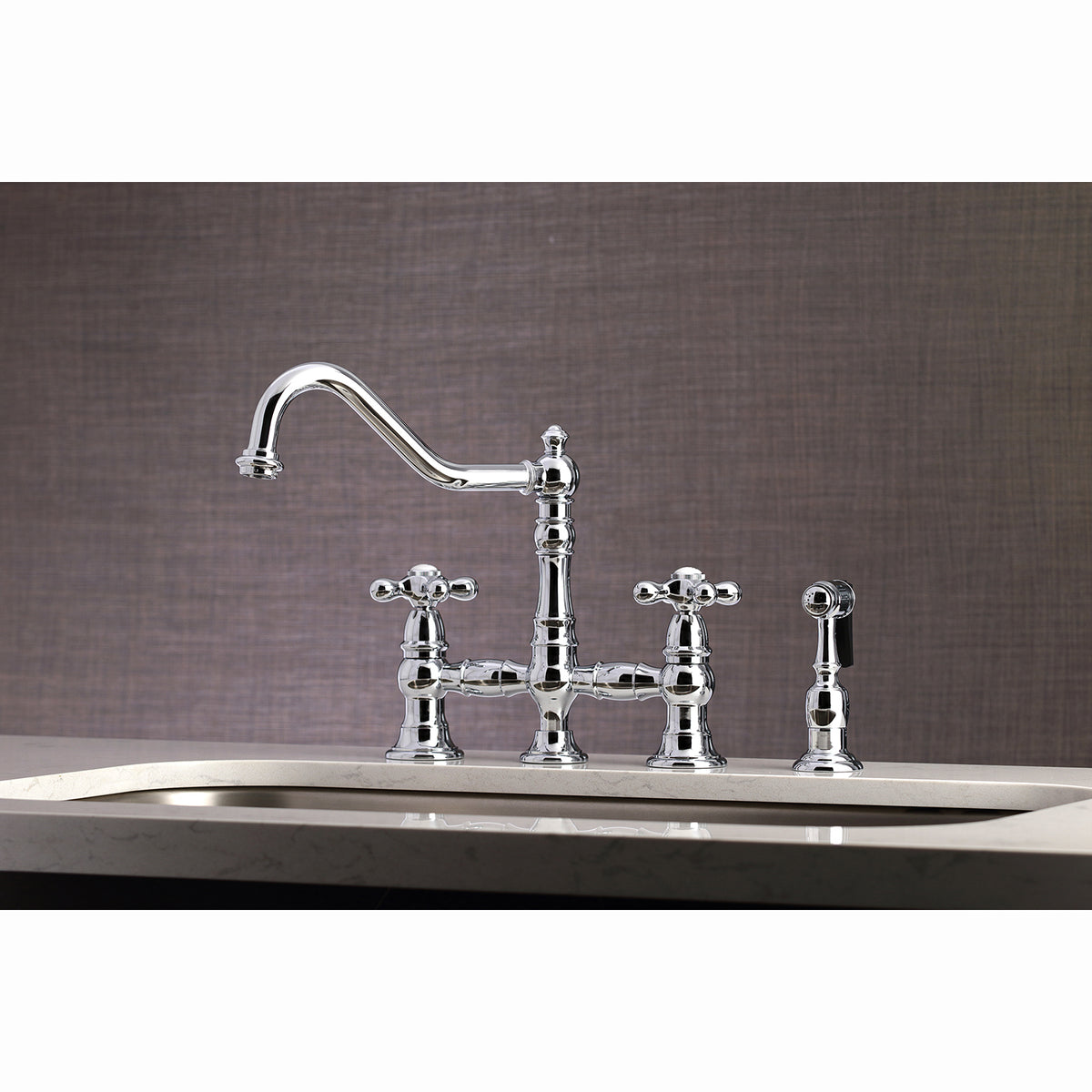 Kingston Brass KS3276AXBS Restoration 8&quot; Bridge Kitchen Faucet with Sprayer