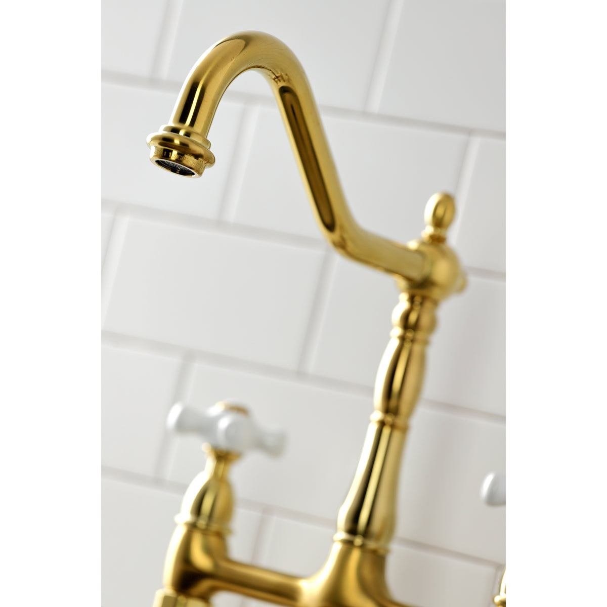 Kingston Brass KS1273PXBS Heritage Bridge Kitchen Faucet with Brass Sprayer