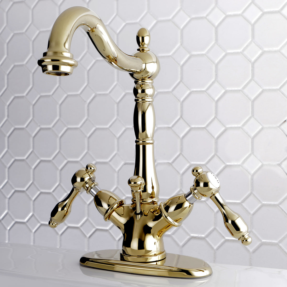 Kingston Brass KS1435TAL Tudor Two-Handle Bathroom Faucet with Brass Pop-Up and Cover Plate
