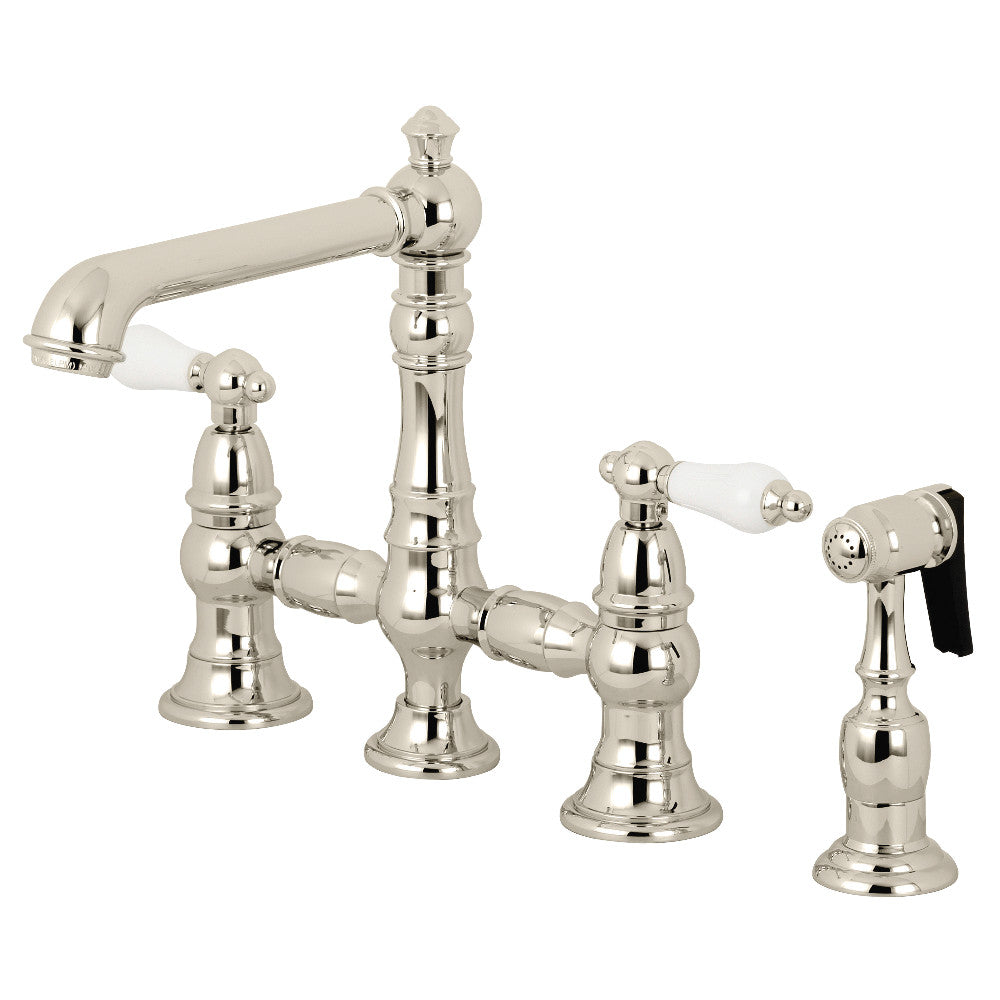 Kingston Brass KS7276PLBS English Country 8&quot; Bridge Kitchen Faucet with Sprayer