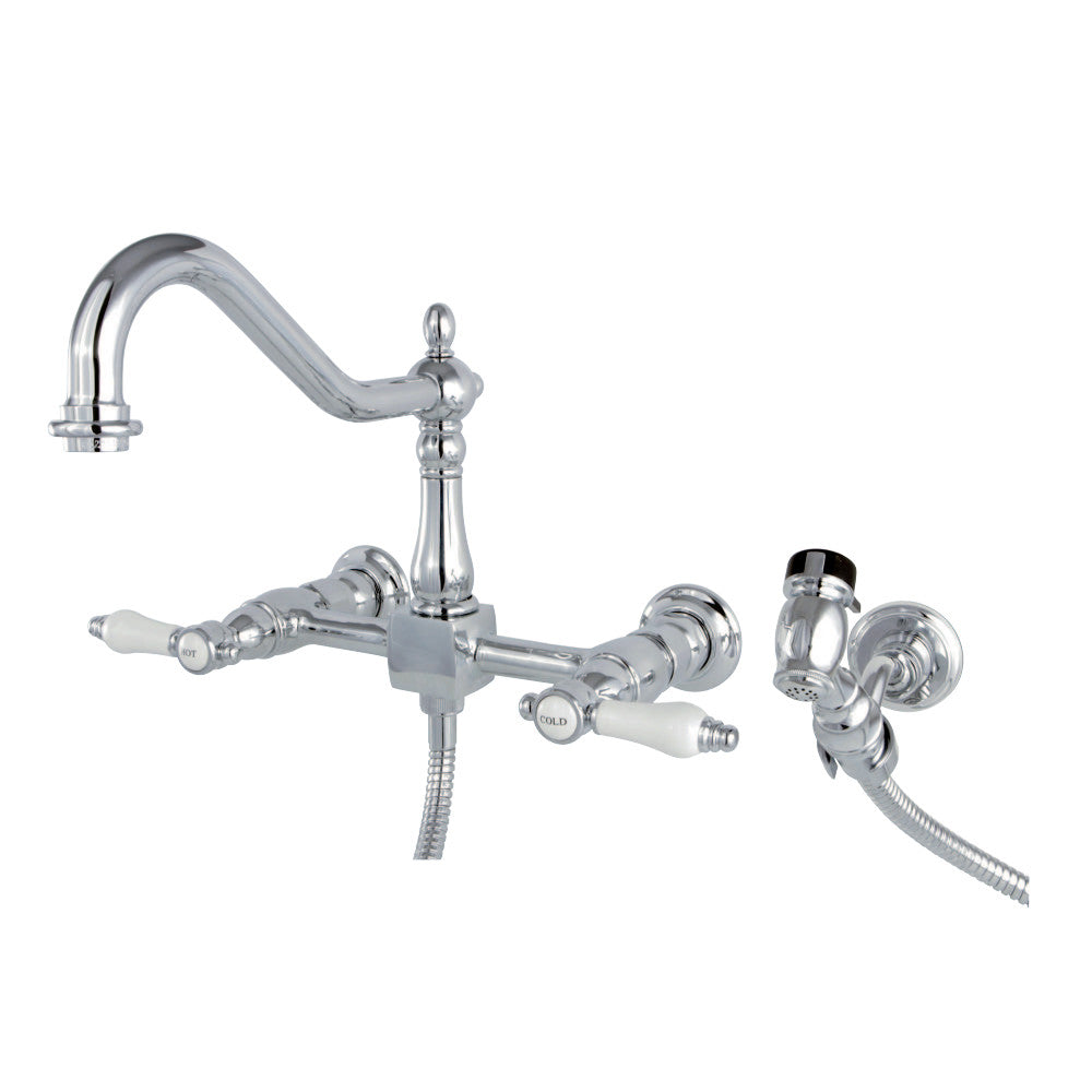 Kingston Brass KS1241BPLBS Bel-Air Wall Mount Bridge Kitchen Faucet with Brass Spray