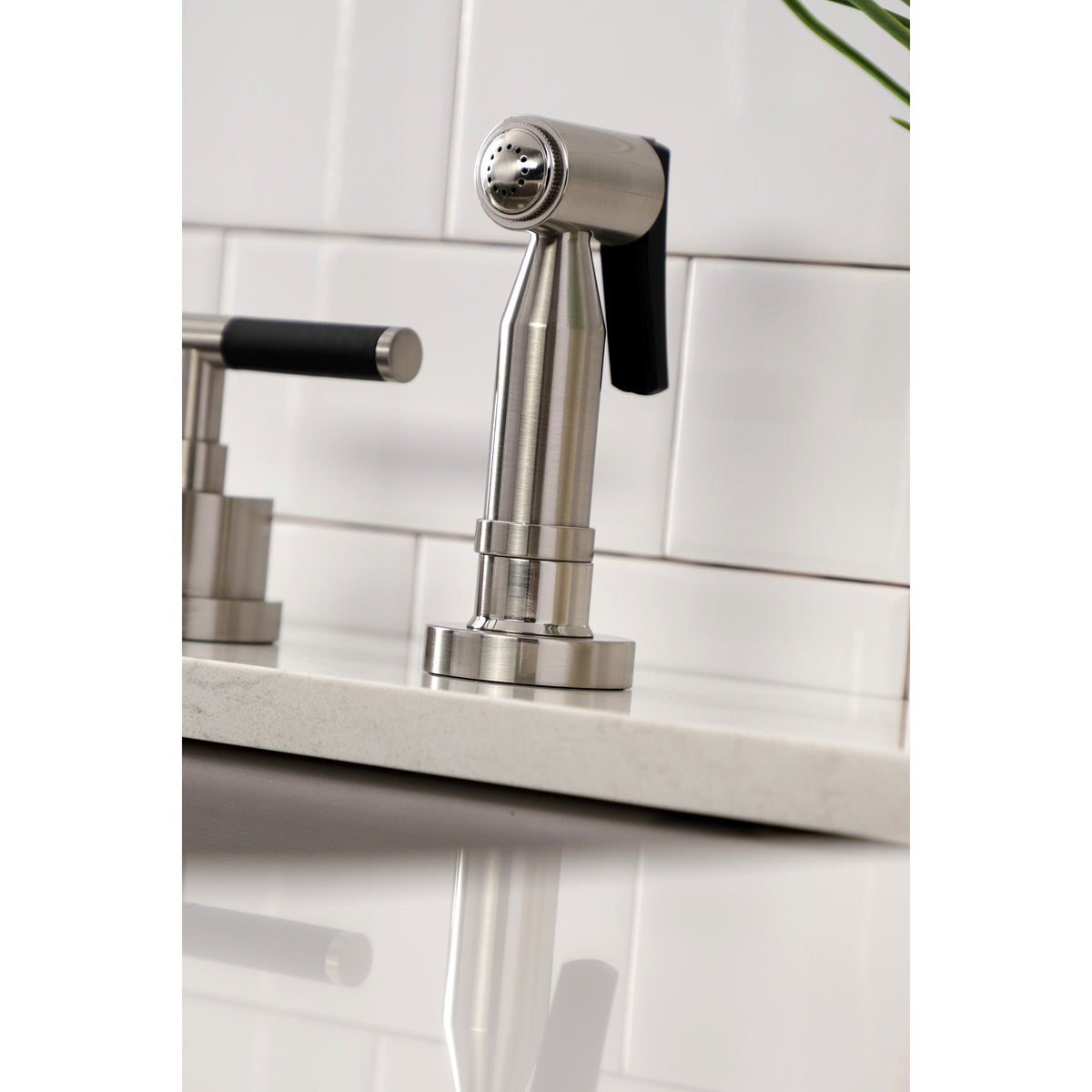 Kingston Brass KS8728CKLBS Kaiser Widespread Kitchen Faucet with Brass Sprayer