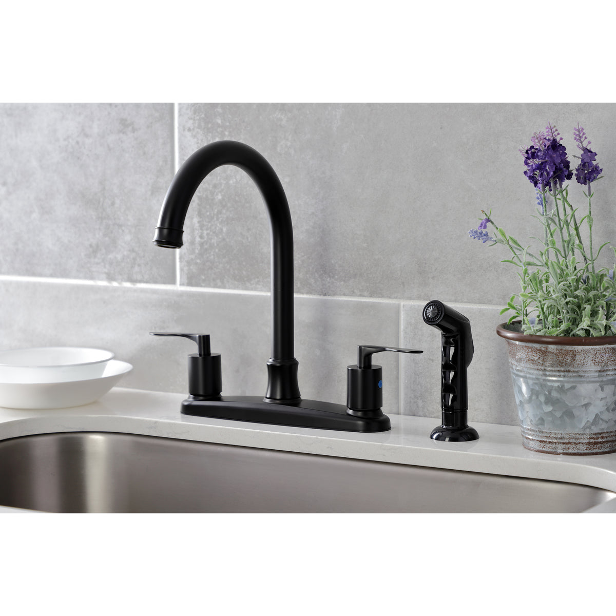 Kingston Brass FB7798SVLSP Serena Centerset Kitchen Faucet with Plastic Sprayer
