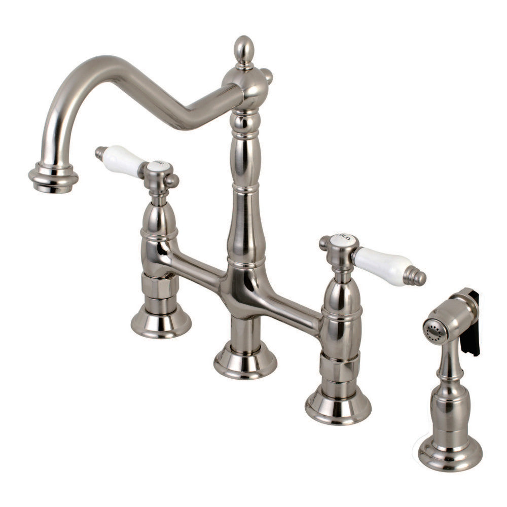 Kingston Brass KS1272BPLBS Bel-Air Bridge Kitchen Faucet with Brass Sprayer