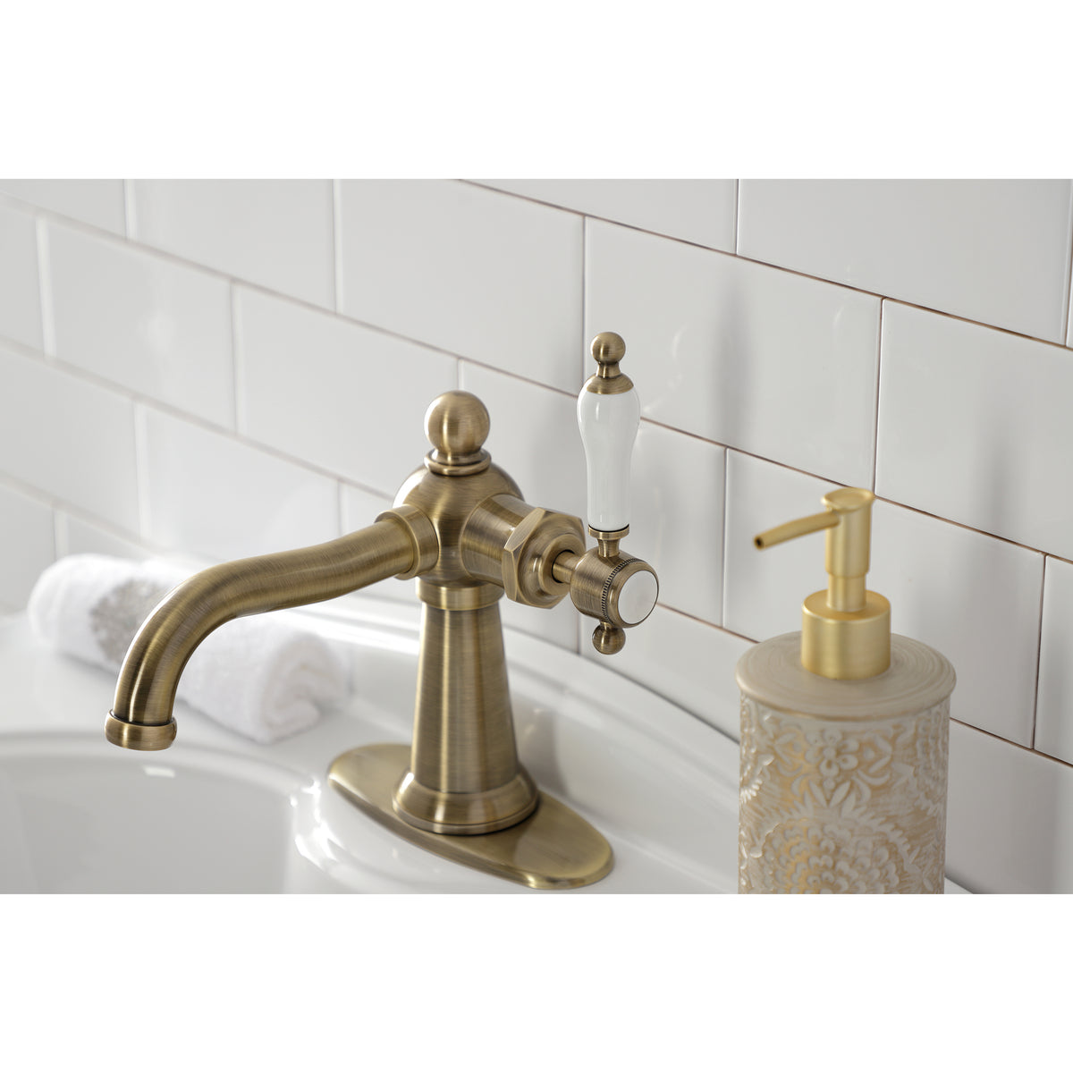 Kingston Brass KSD154KLCP Nautical Single-Handle Bathroom Faucet with Push Pop-Up