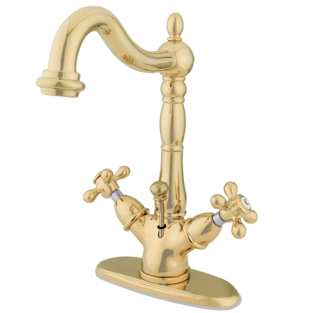 Kingston Brass KS1437AX Heritage Two-Handle Bathroom Faucet with Brass Pop-Up and Cover Plate