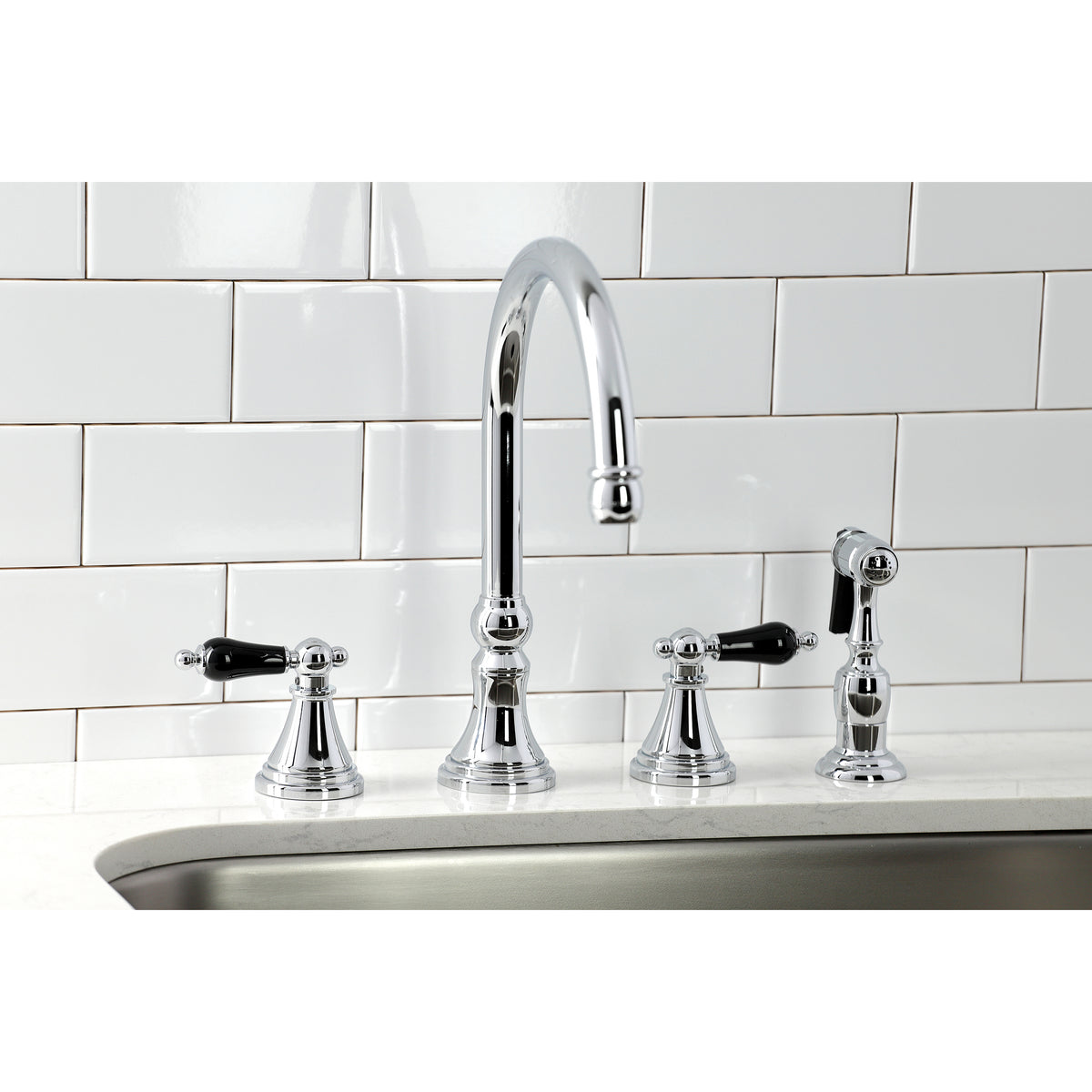 Kingston Brass KS2792PKLBS Duchess Widespread Kitchen Faucet with Brass Sprayer