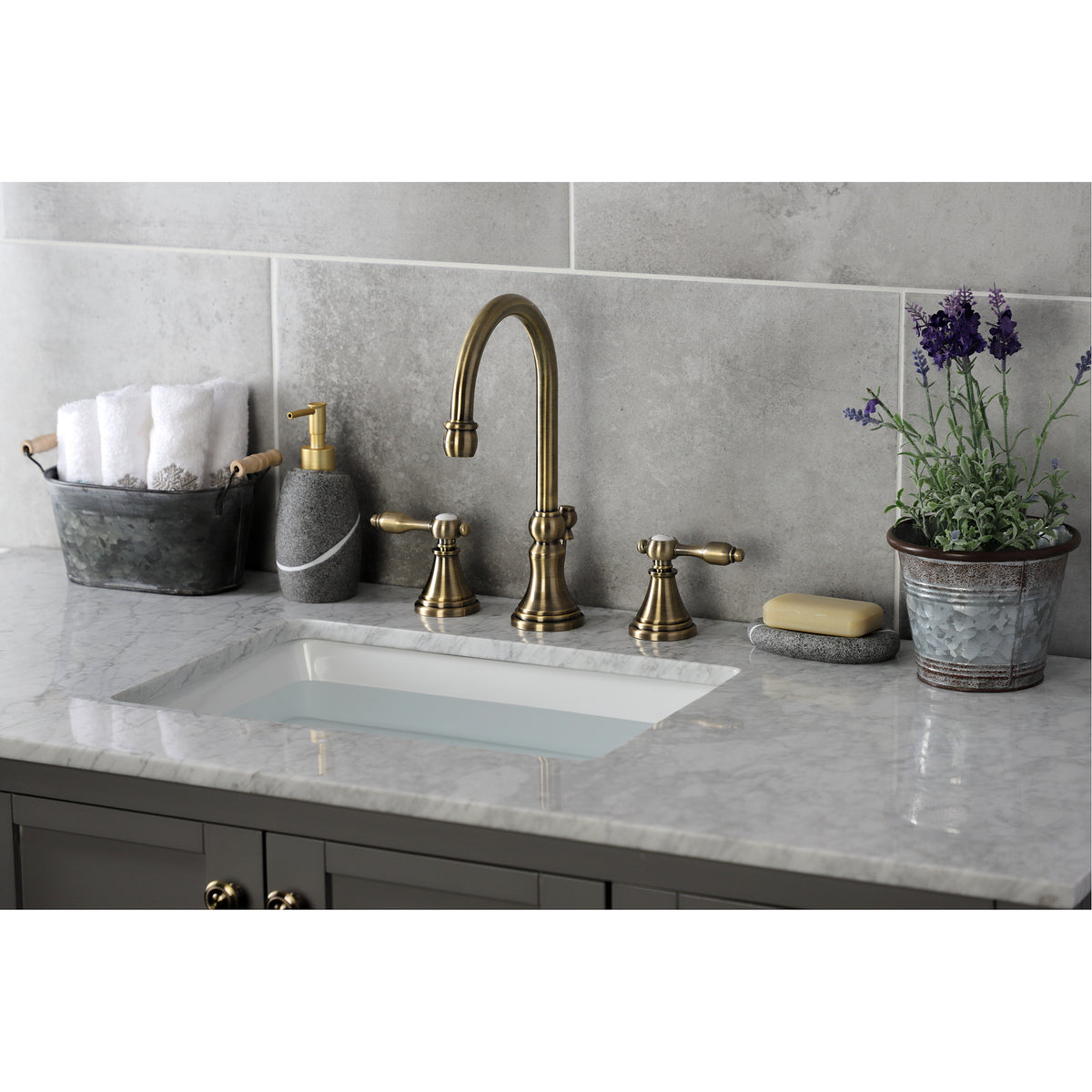 Kingston Brass KS2981TAL Tudor Widespread Bathroom Faucet with Brass Pop-Up