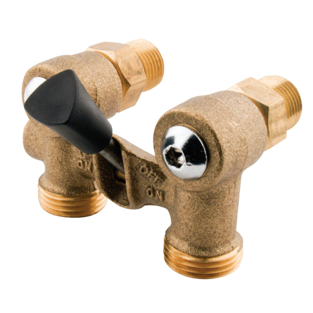 Kingston Brass 1/2&quot; MIP Inlet x 3/4&quot; Hose Thread, Dual Outlet Washing Machine Shut off Valve