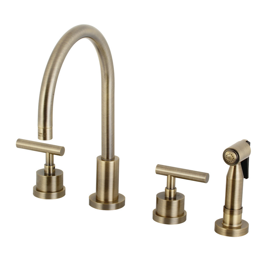 Kingston Brass KS8723CMLBS Manhattan 8-Inch Widespread Kitchen Faucet with Brass Sprayer