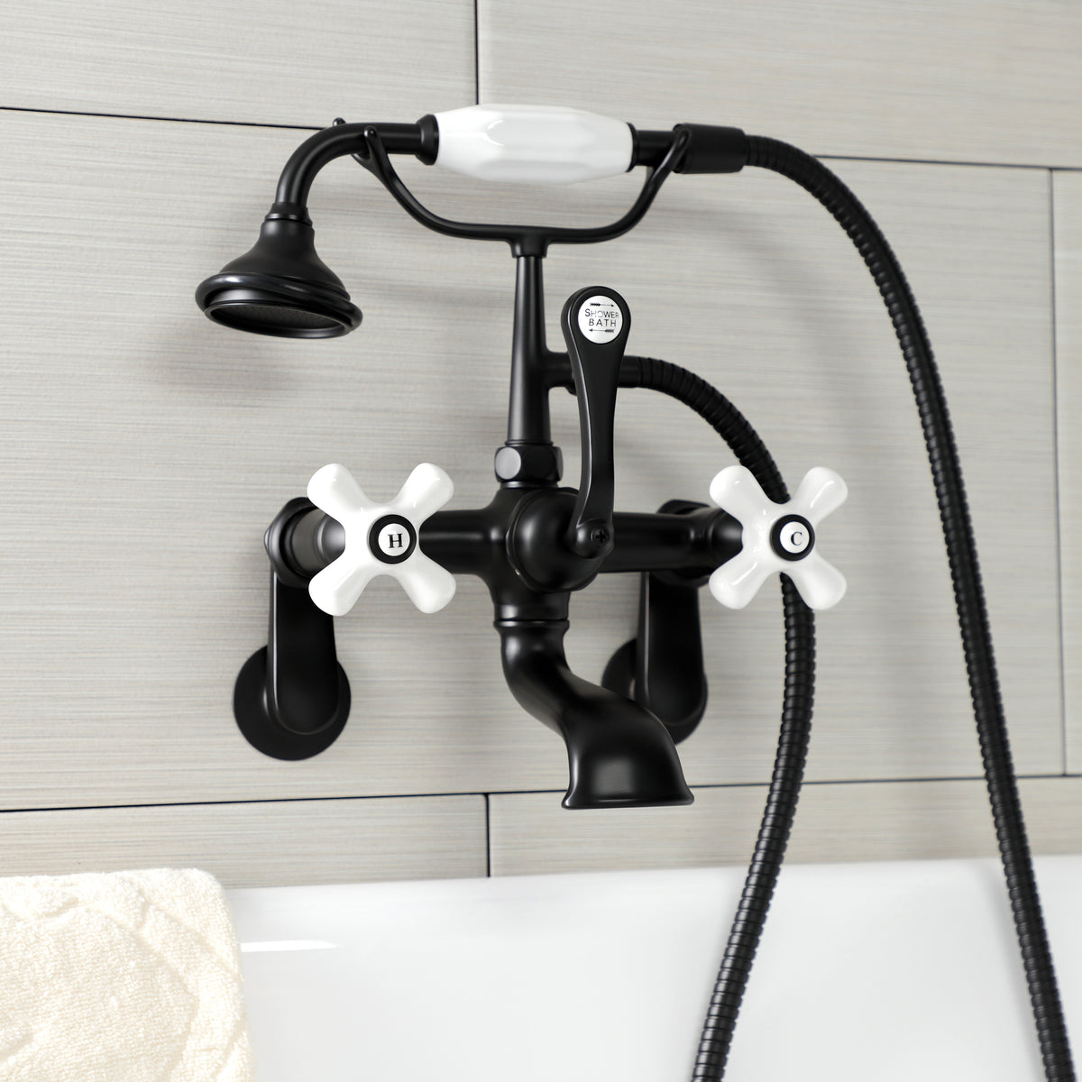 Aqua Vintage Wall Mount Tub Faucet with Hand Shower