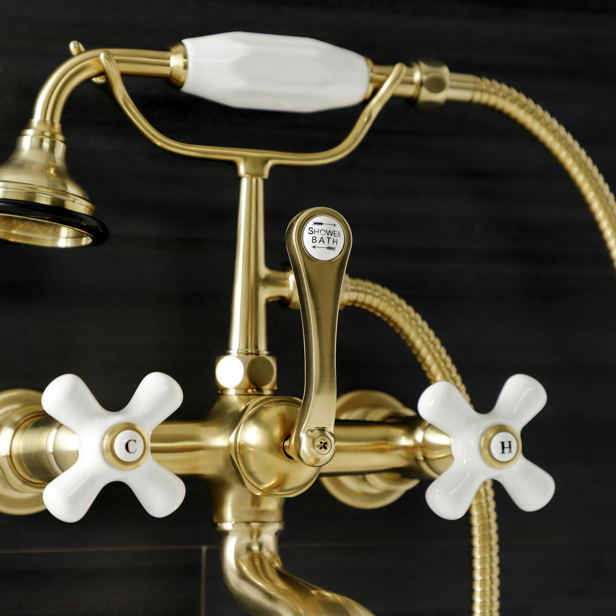 Aqua Vintage 7-Inch Wall Mount Tub Faucet with Hand Shower