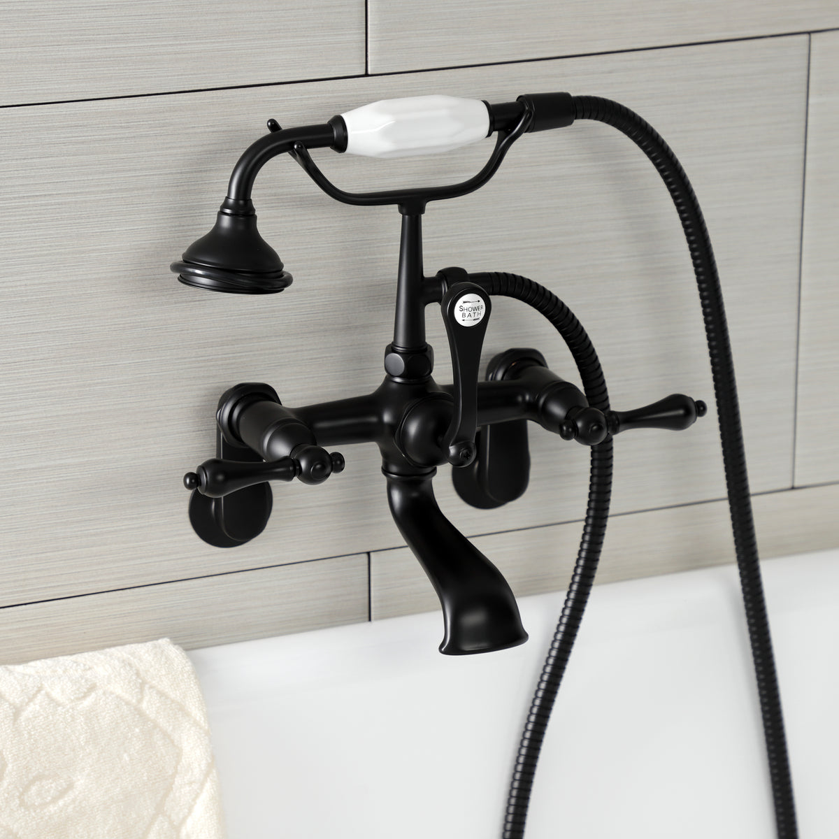 Aqua Vintage 7-Inch Adjustable Wall Mount Tub Faucet with Hand Shower