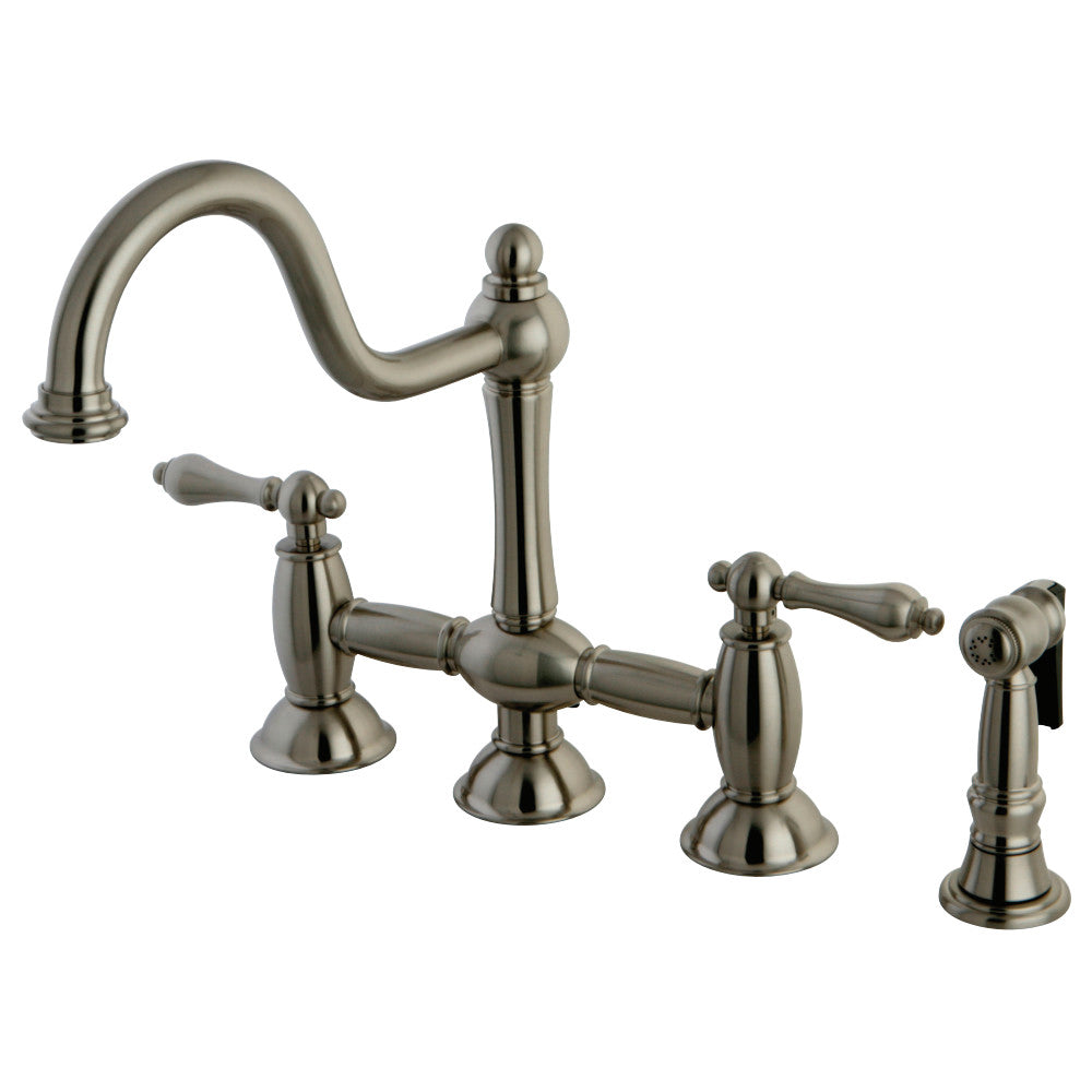 Kingston Brass KS3795ALBS Restoration Bridge Kitchen Faucet with Brass Sprayer