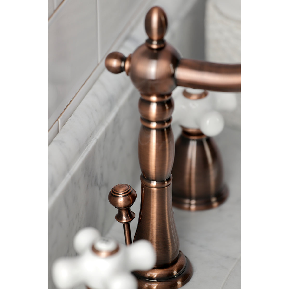 Kingston Brass KB1976PX Heritage Widespread Bathroom Faucet with Brass Pop-Up