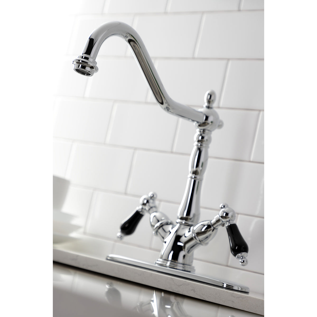Kingston Brass KS1235PKLBS 8&quot; Centerset Deck Mount Kitchen Faucet with Brass Sprayer