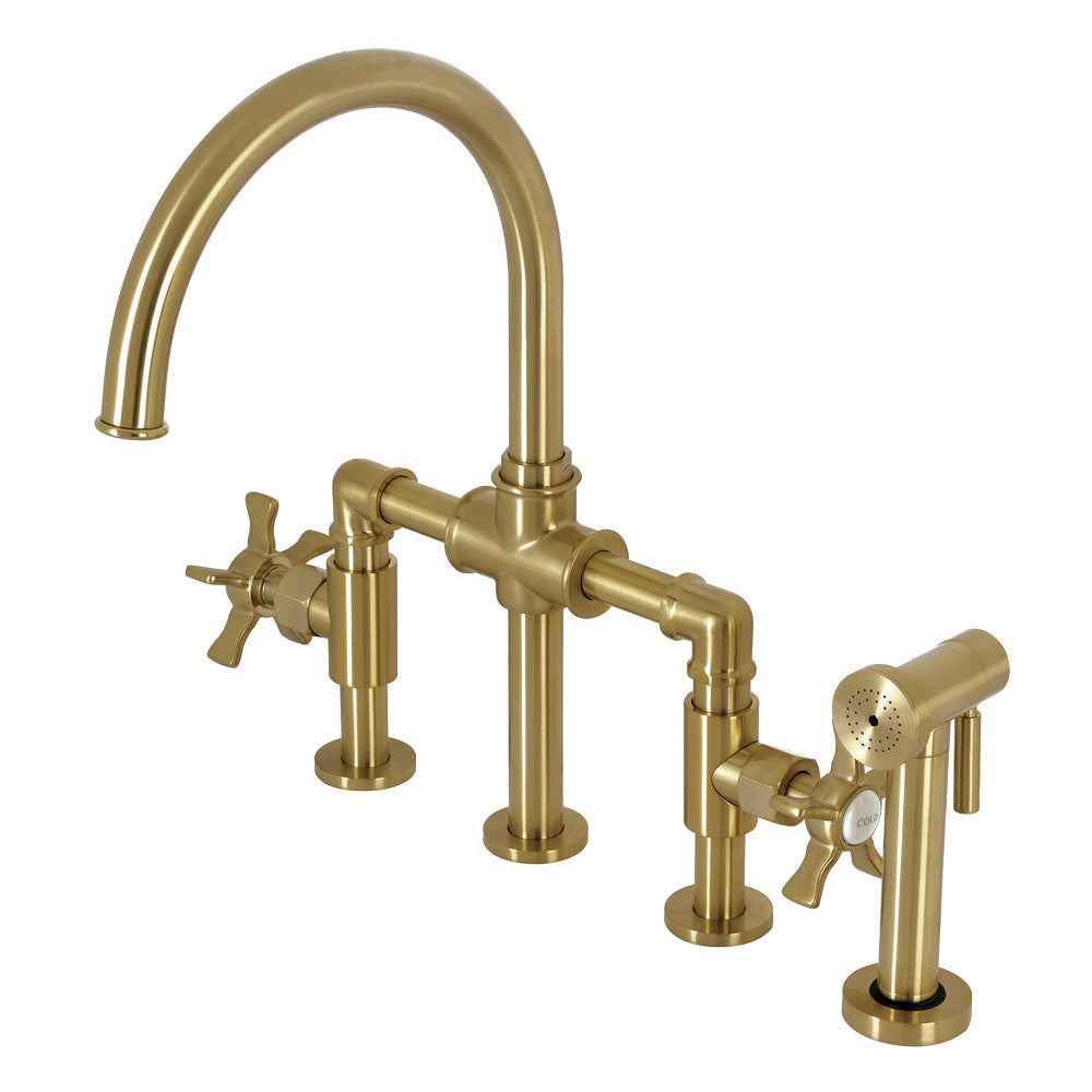 Kingston Brass KS2330NX Hamilton Industrial Style Bridge Kitchen Faucet with Brass Sprayer