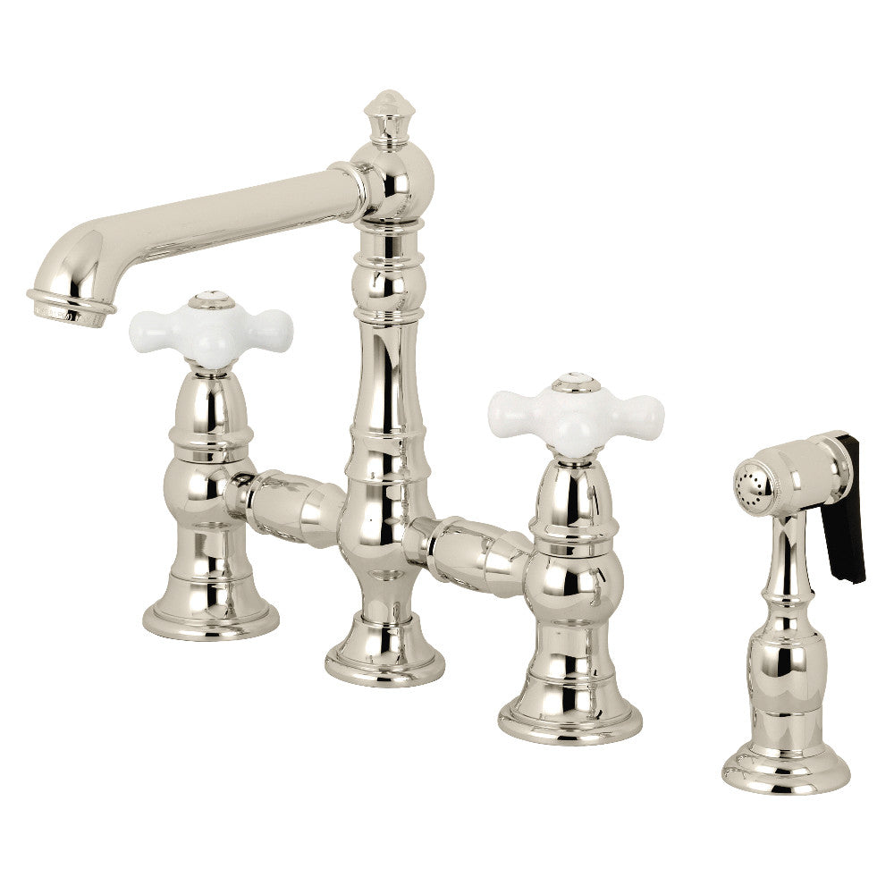 Kingston Brass KS7278PXBS English Country 8&quot; Bridge Kitchen Faucet with Sprayer