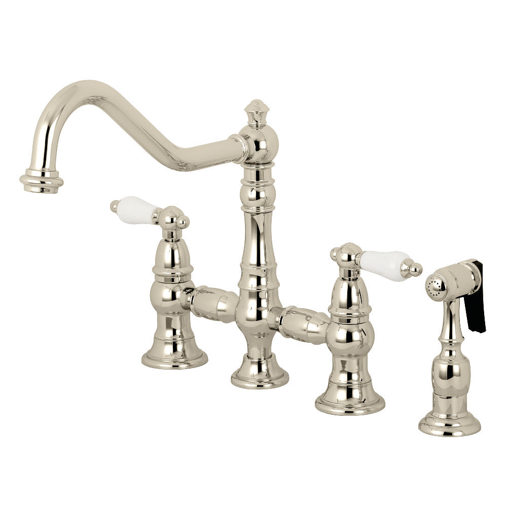 Kingston Brass KS3270PLBS Restoration 8&quot; Bridge Kitchen Faucet with Sprayer